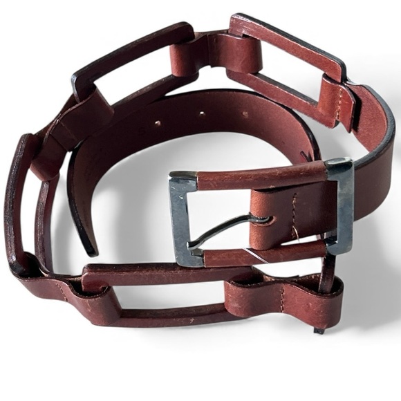 NORDSTROM Vintage Genuine Italian Leather Cognac Belt Cutout Squares